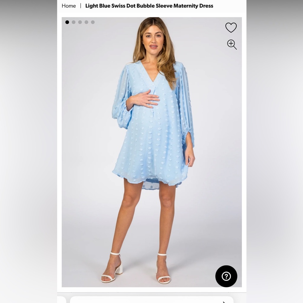 New Light Blue Swiss Dot Bubble Sleeve Maternity Dress